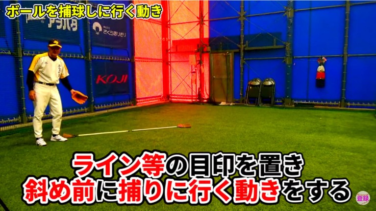 左側に斜め前にラインを引き、左側のボールを投げてもらいます
