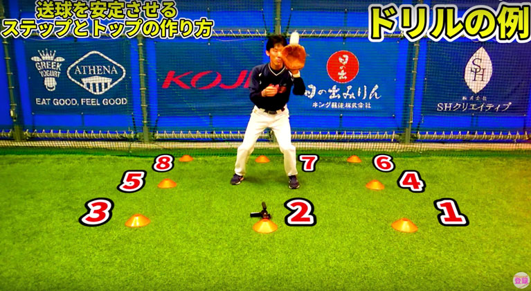 すぐさまボールを選手に向かって下からトスで投げた画像