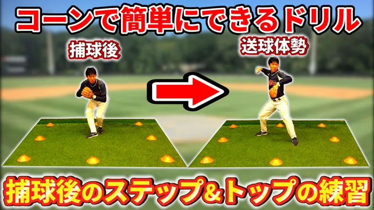 野手の送球を安定させる為の捕球後の動作（ステップ&トップ）についてのサムネイル