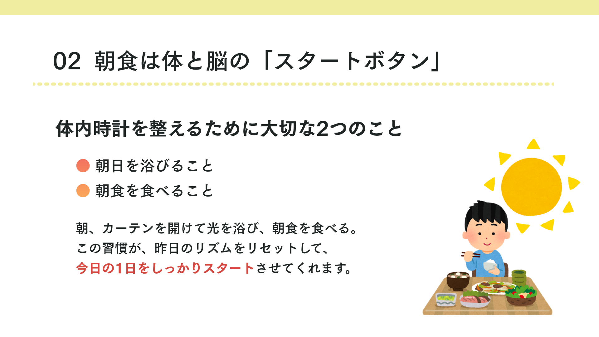 タイトル 朝食は体と脳の「スタートボタン」