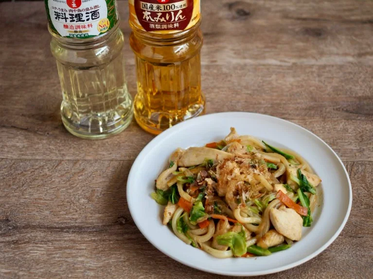 鶏むね肉のさっぱり生姜焼きうどん